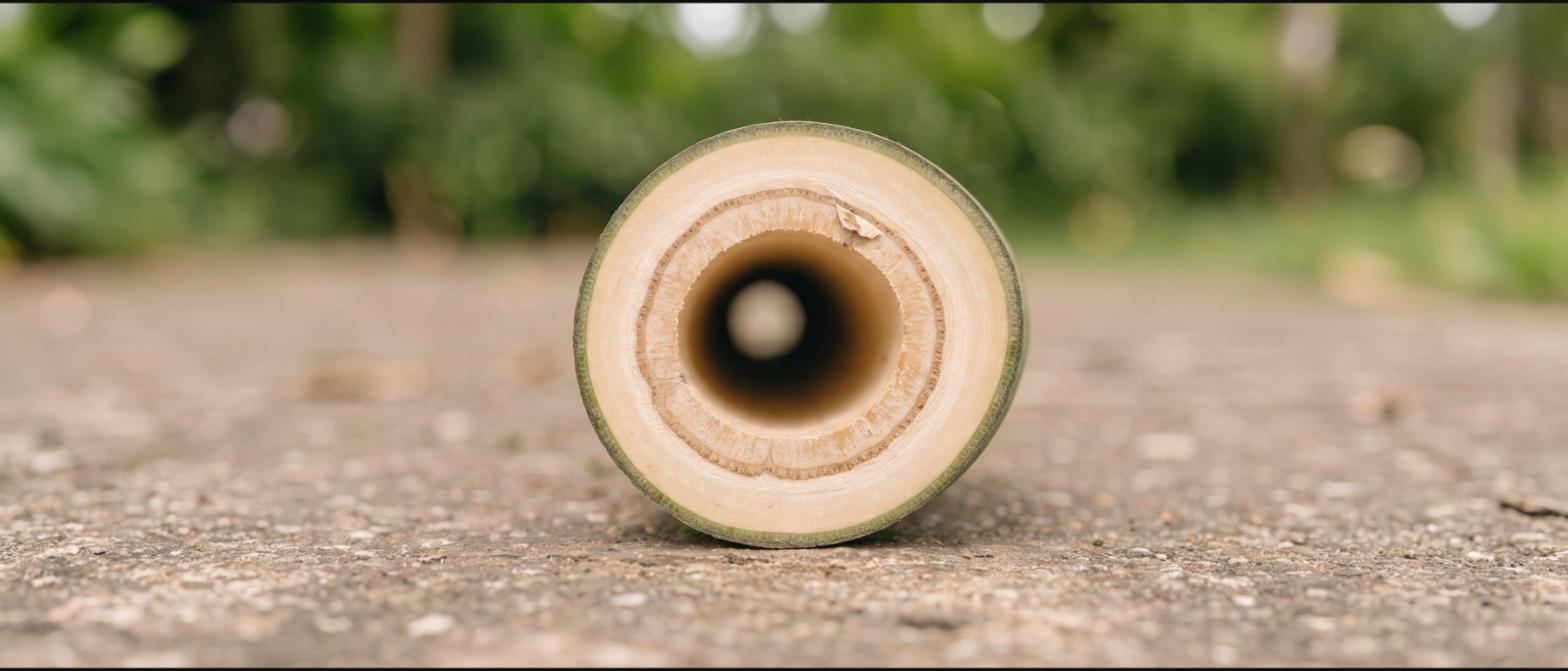 Cross-section of a bamboo culm showing the hollow centre and thick fibrous outer wall